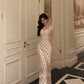 lace polka dot dress summer new desire mermaid long party dress     S5537