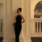 Diamond halter neck velvet dress women evening party dress    S5506