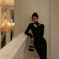 Black high neck knitted dress women evening dress    S5505