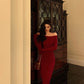 Red off-shoulder evening dress party dress      S5569