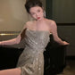 Engagement dress luxury banquet sequin strapless dress     S5827