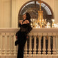 Black halter neck dress new sexy lace splicing velvet long dress     S5652