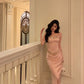 New pink sexy embroidered suspender top + skirt two-piece suit for women     S5542