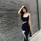 Black mermaid backless knitted suspender women's sexy Long party dress     S5720