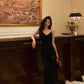 Black sequined suspender dress winter new velvet mermaid dress party dress     S5597