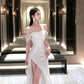 Engagement dress sequin strapless off shoulder evening dress     S5869