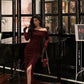 Red off-shoulder dress for women new retro style slit long mermaid dress     S5651