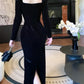 black velvet dress square neck long sleeve party dress    S6104