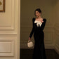 Bowknot velvet dress for women new style long party dress      S5555
