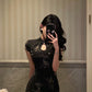 Black printed cheongsam dress new retro party dress     S5693