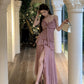 pink v-neck sexy suspender dress for women summer new slit long party dress      S5810