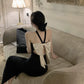 Black halter neck dress for women banquet party dress      S5879