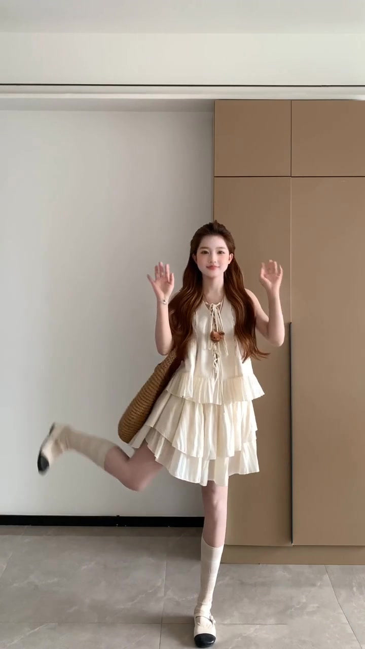 Holiday style outfit suit casual fashion sleeveless vest a-line short skirt two-piece suit 2025 R0839