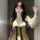 Beautiful little skirt gentle style floral yellow short skirt niche waist dress R0819