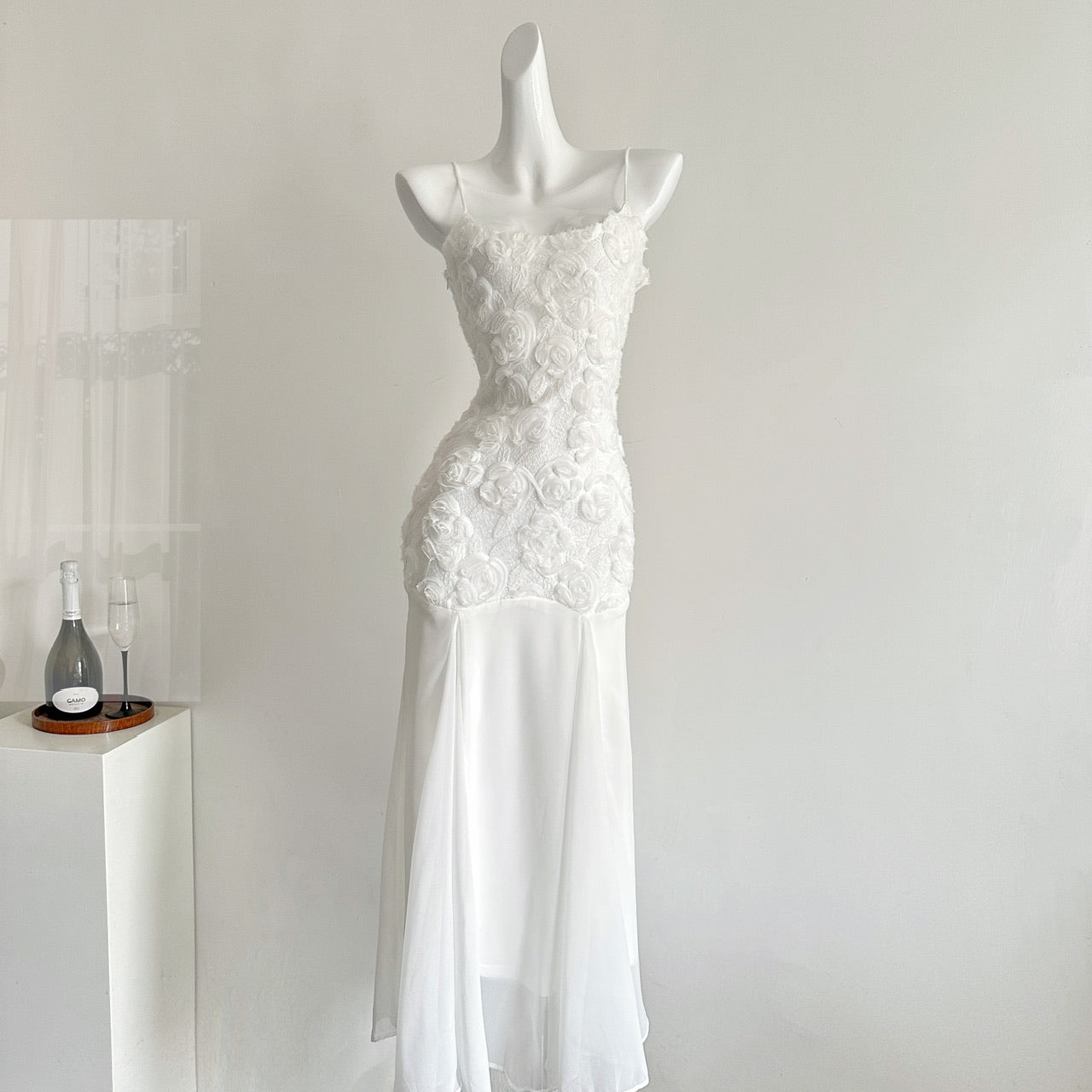 Pearl White 2025 New French Rose Suspender Skirt Waist Dress Fishtail Skirt R2067