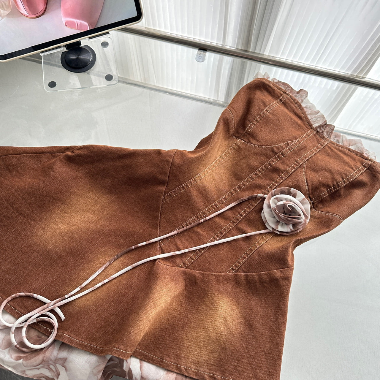 French romantic new design denim tube top dress R2073