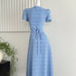 V-neck floral dress, loose short sleeves, waist-length holiday style long dress R2068