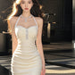 Temperament diamond-studded halter neck dress, sexy waist and hip skirt R0554