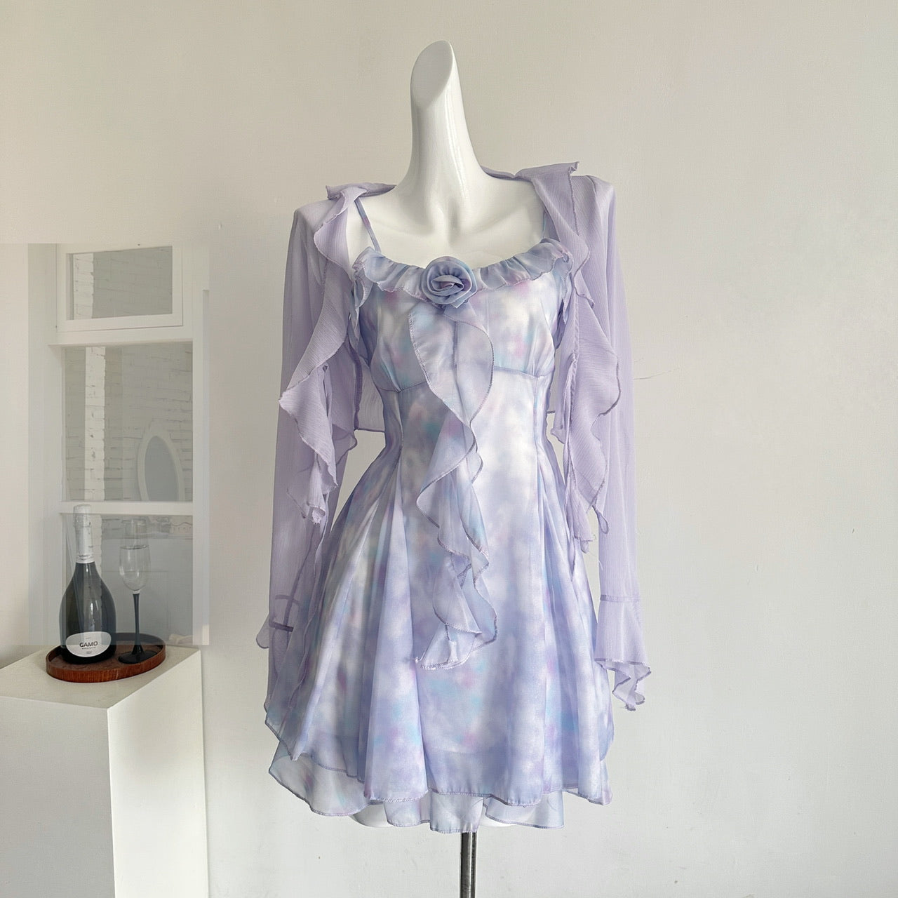 Purple floral suspender skirt cardigan suit 2025 new atmosphere two-piece suit R2018