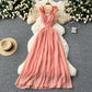Sexy ruffled halter dress with open back and hollow waist, slim French holiday dress R2208