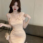 French suspender skirt women's summer petite pleated hip skirt irregular dress R3151
