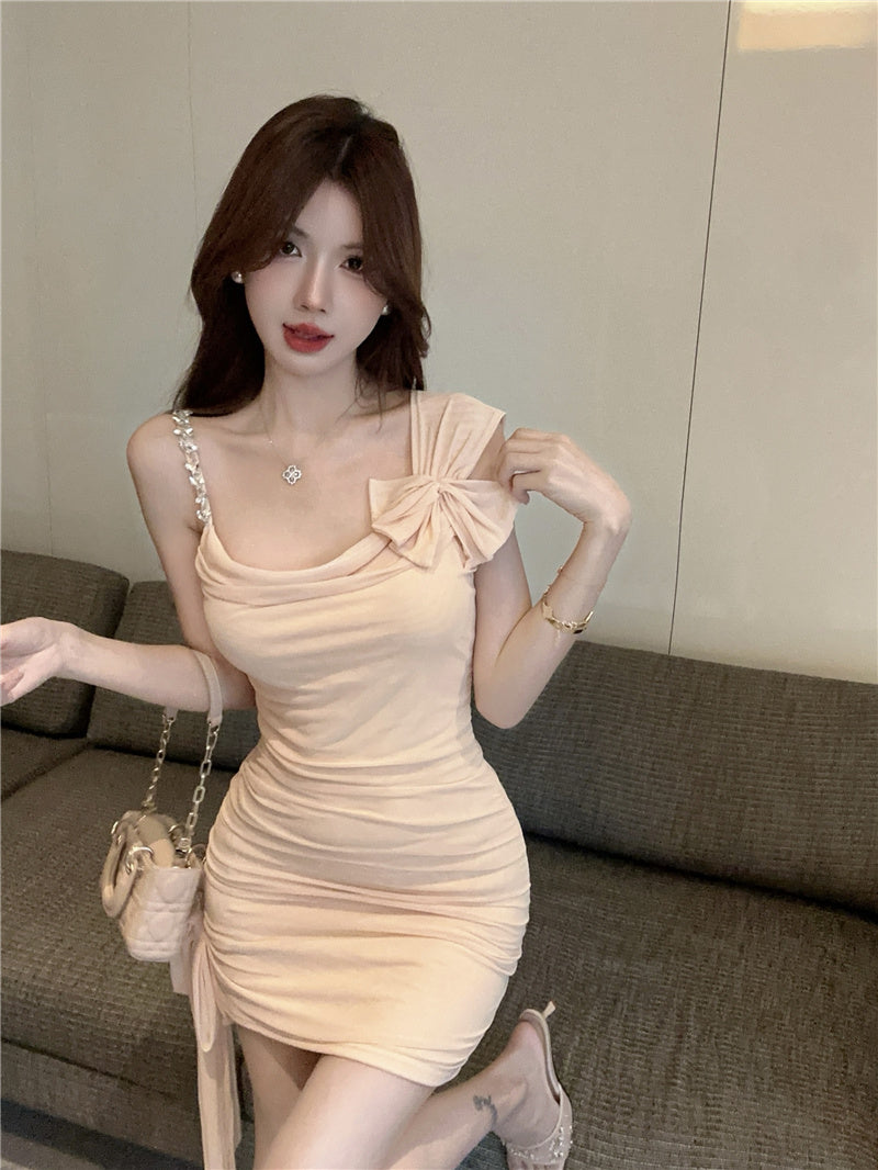 French suspender skirt women's summer petite pleated hip skirt irregular dress R3151