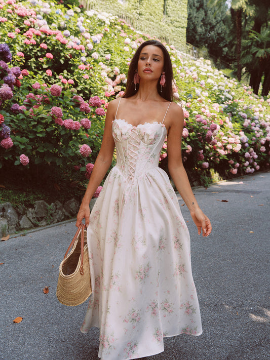 French retro palace style satin suspender long dress with large skirt R5066