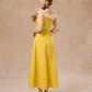 French pastoral style yellow suspender long dress lace girlish dress R5068