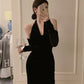 Retro halter neck velvet dress 2025 sexy temperament hip fishtail dress R1493