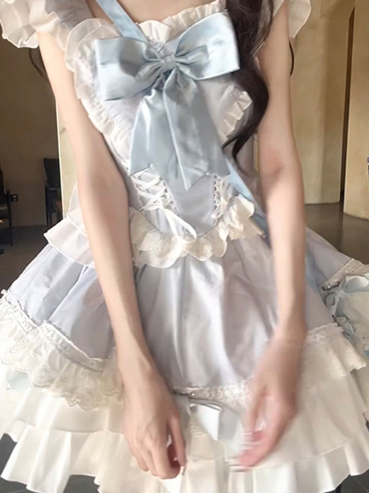 Wear pure desire design blue bow OP dress lolita puffy princess dress R1664