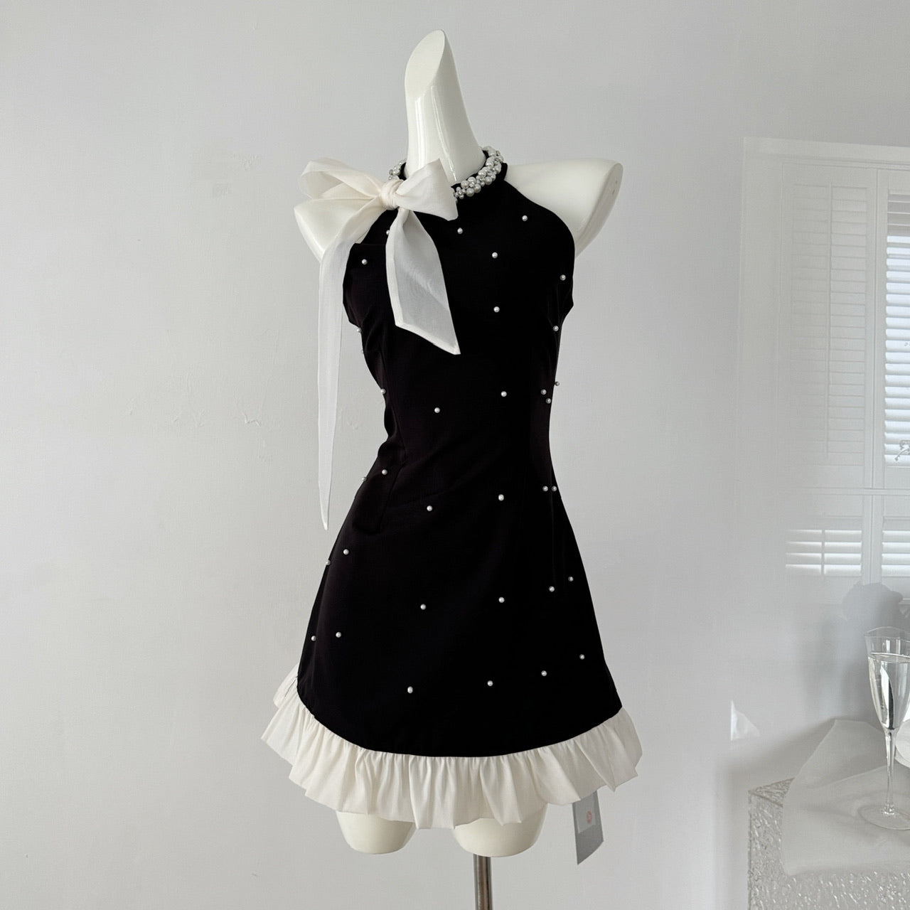 Bowknot black suspender dress 2025 loose and slim A-line skirt niche bottoming skirt R1986