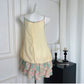 National style pink and green floral stitching pleated sling loose bud dress 2025 new R1987