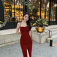Retro red velvet suspender dress French style temperament small dress R1465