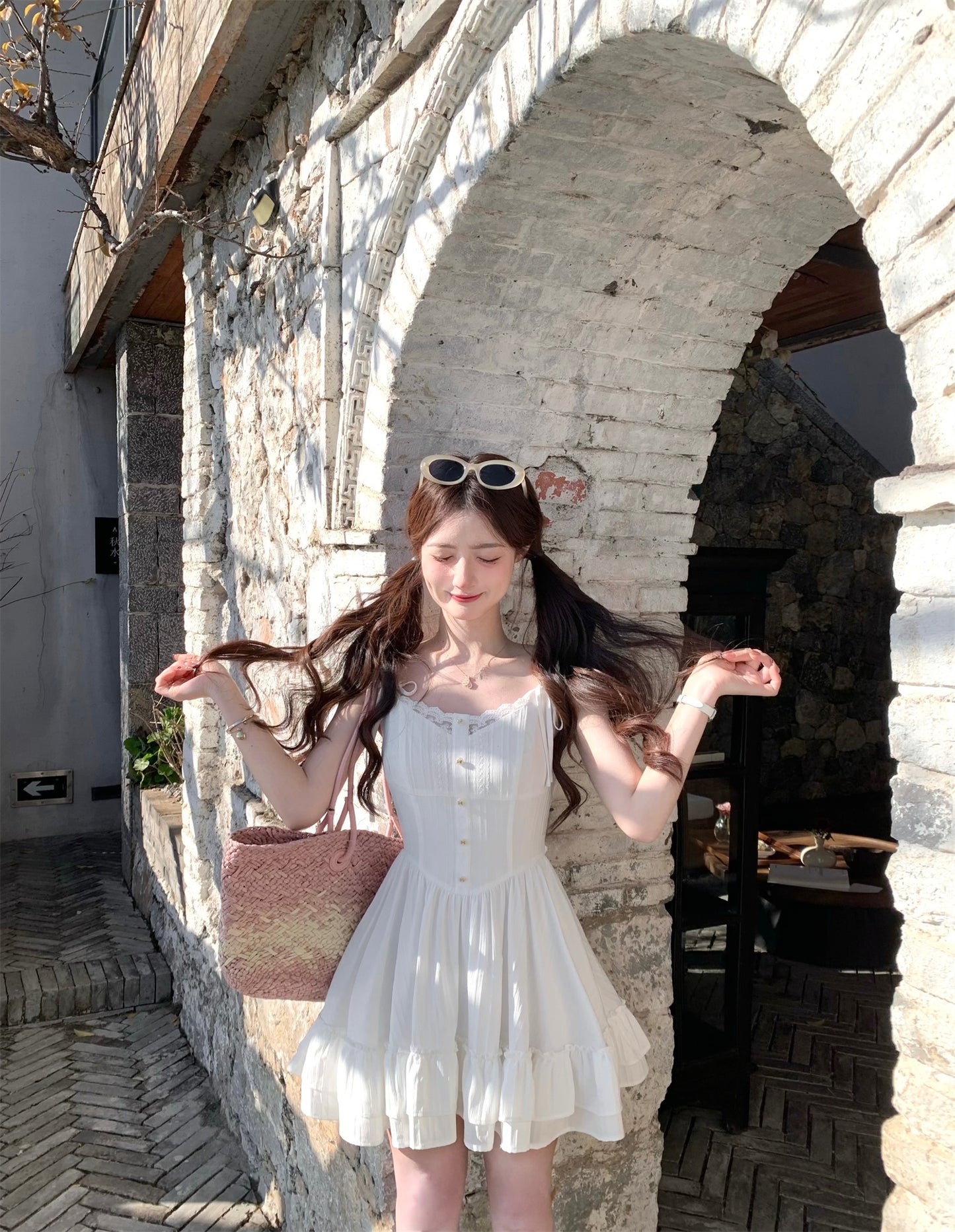 First Love Sweet White Suspender Dress Women's Summer Little White Dress R3827