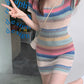Pure color short-sleeved knitted dress with waist, sexy and slim hip-hugging short skirt R0143