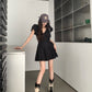 Tea break French pleated dress 2025 new waist slim Hepburn style little black dress R0152