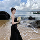 Black suspender dress slim sexy temperament slit silk satin holiday wear skirt R1443
