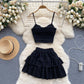 Sweet lace camisole sexy short ruffle skirt holiday two piece suit R2134