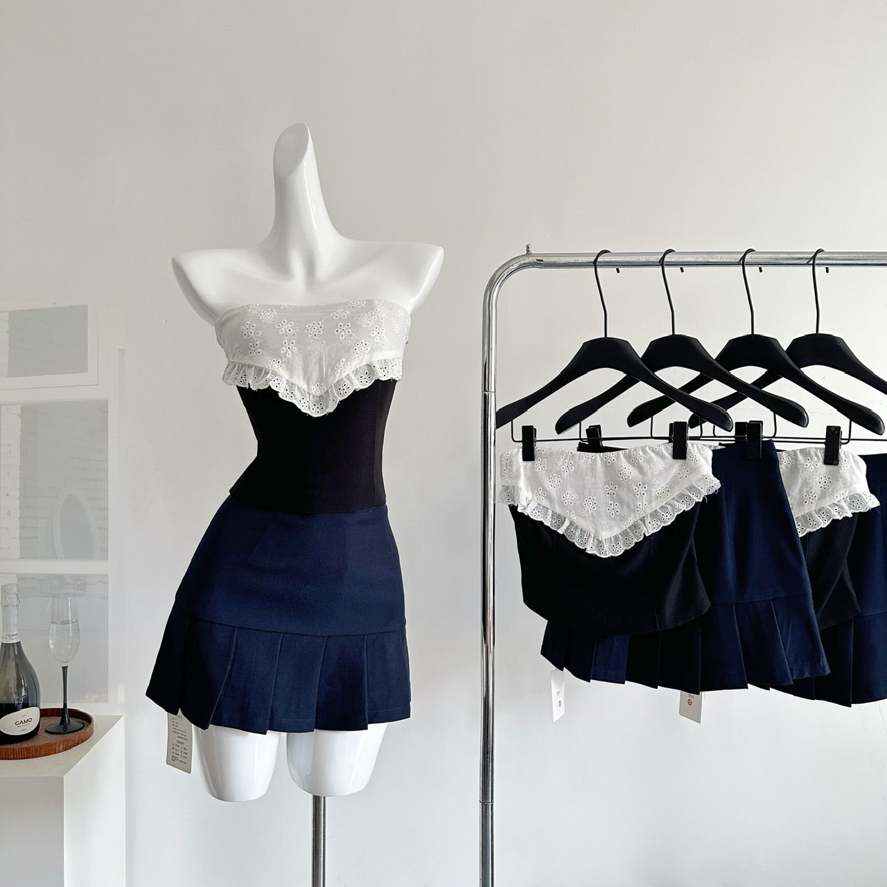 Sweet Ou Lace Straps Pure Desire Style Fishbone Shaping Tube Top R2061