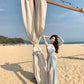 Blue v-neck hollow sleeveless halter dress temperament waist banquet dress R0547