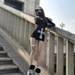 Printed long-sleeved black dress 2025 new slim hip skirt short style R0551