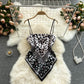 Women's tops with a design sense, niche print, bellyband, backless, slim and versatile camisole R2190