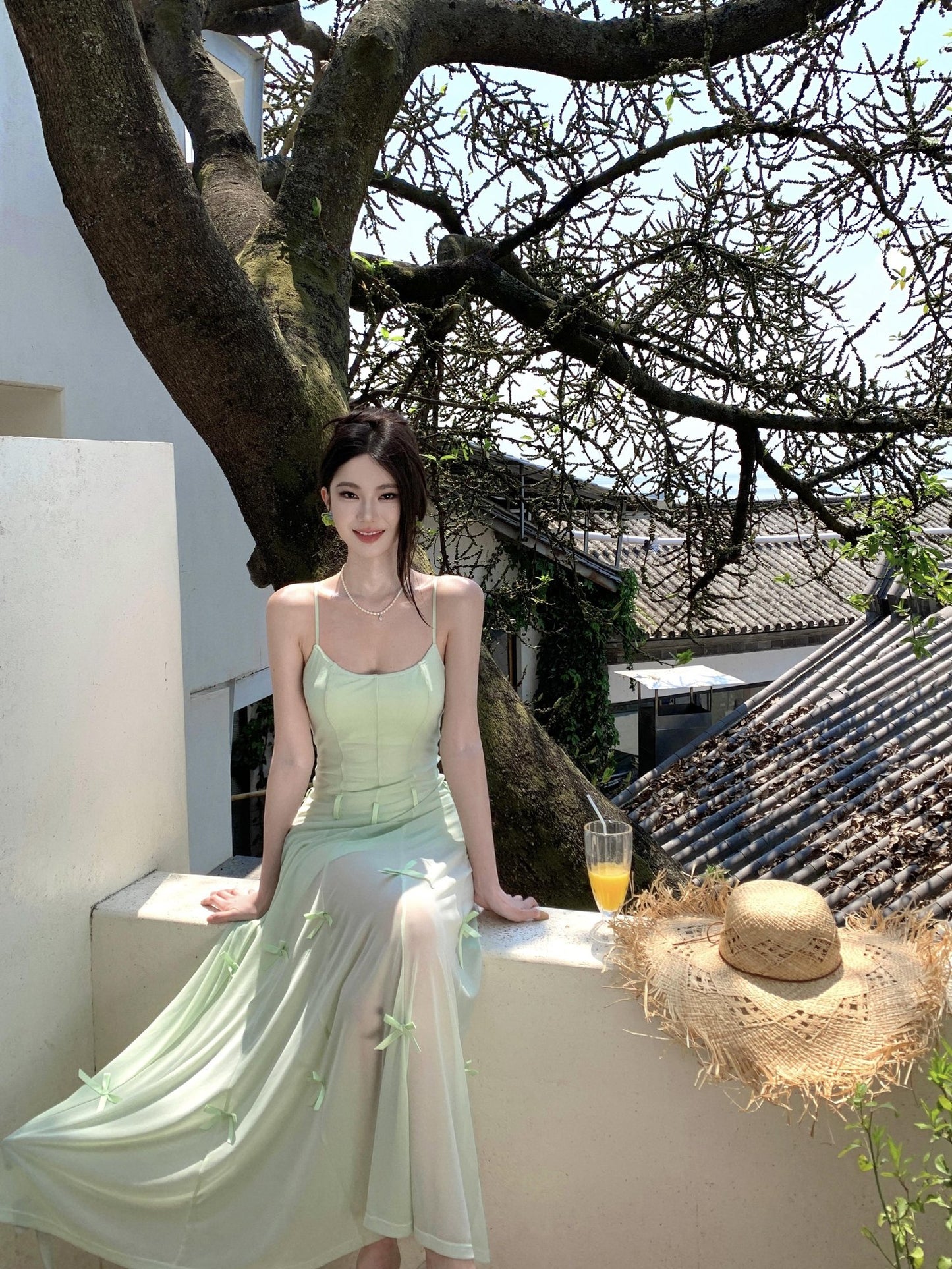 One dress multiple wear mint green suspender dress unique beautiful skirt R0532