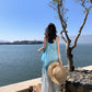 Holiday style gentle temperament unique beautiful blue suspender top skirt two-piece set R0869