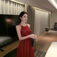 Burgundy halter neck dress French style suspender dress high-end dress R1454