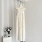 French style elegant flower halter dress pleated A-line loose slim long skirt R1998