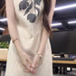 Simple and generous sleeveless dress niche linen print beautiful temperament long dress R0713
