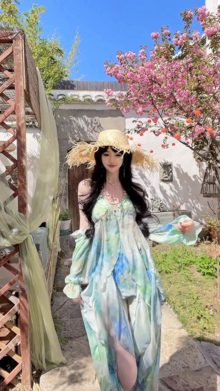 Blooming floral halter dress holiday style beautiful dress R0716