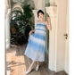 Gradient blue seaside holiday style suspender dress new Sanya tea break beach dress R0183