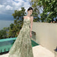 Tea break French holiday print suspender dress super fairy sweet temperament high-end beach dress R0189